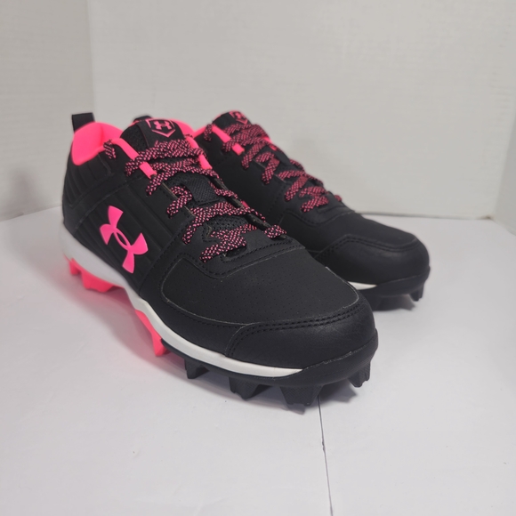 Under Armour Black and Pink Cleats Womens Sz 5.5Y Baseboll - Picture 5 of 12